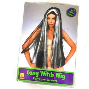 Rubies 36" Long Blk White Witch Goth Vampire Wig #50707 NWT NOS